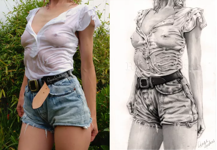 Digital selfie vs analogue self-portrait (inkwash)