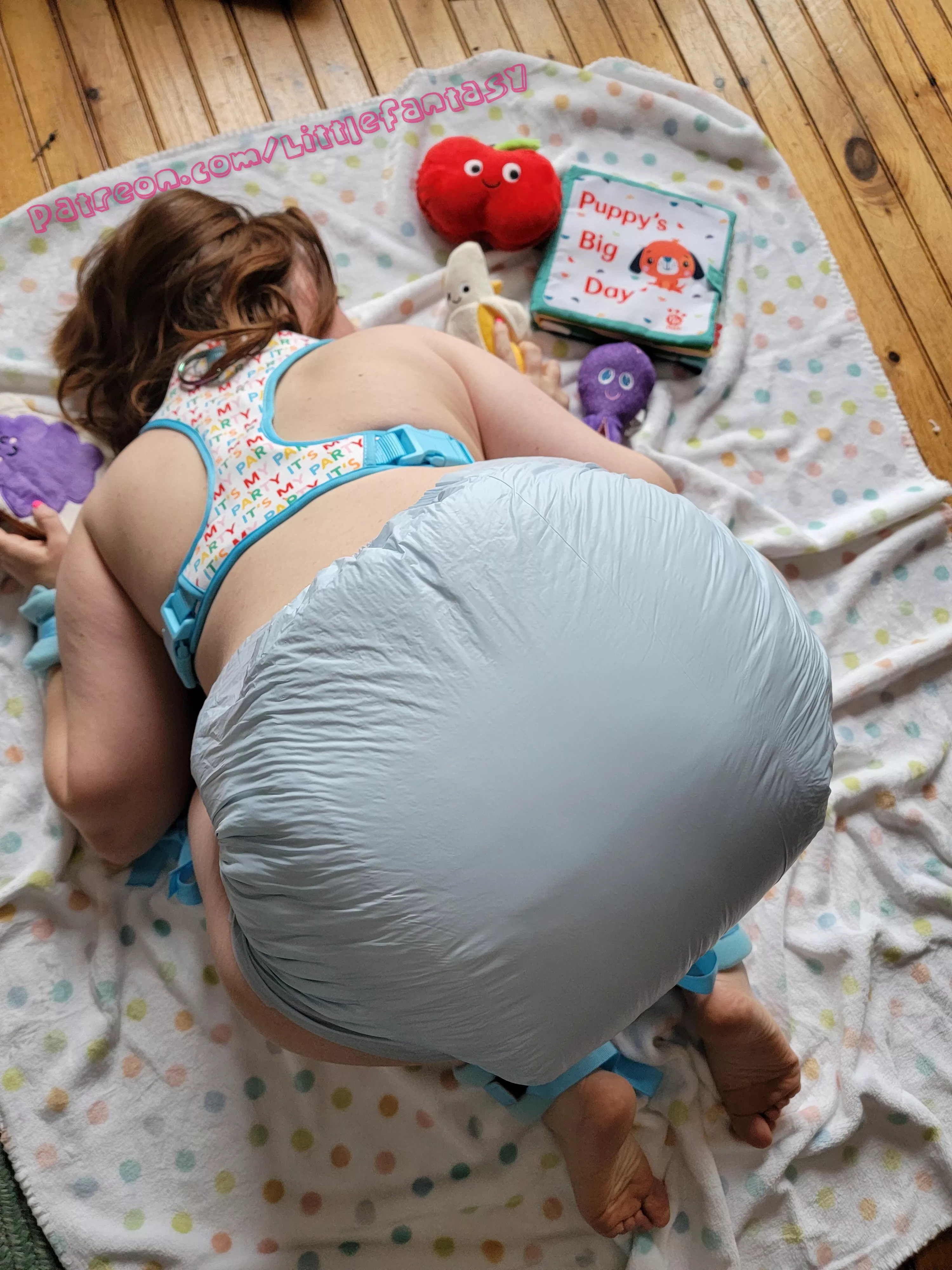 Harnessed and in Thick Diapers 🥰