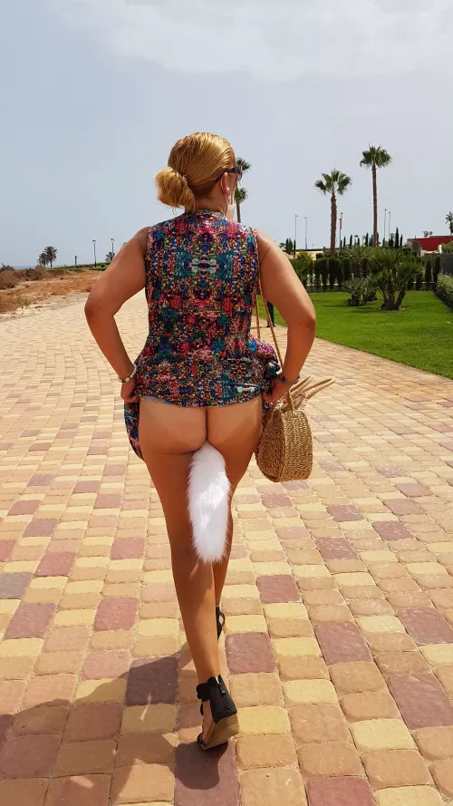 SO exciting to wear it out all day! And people can see and wonder, as it is lower than my skirt! But you boys now know it is up my ass!