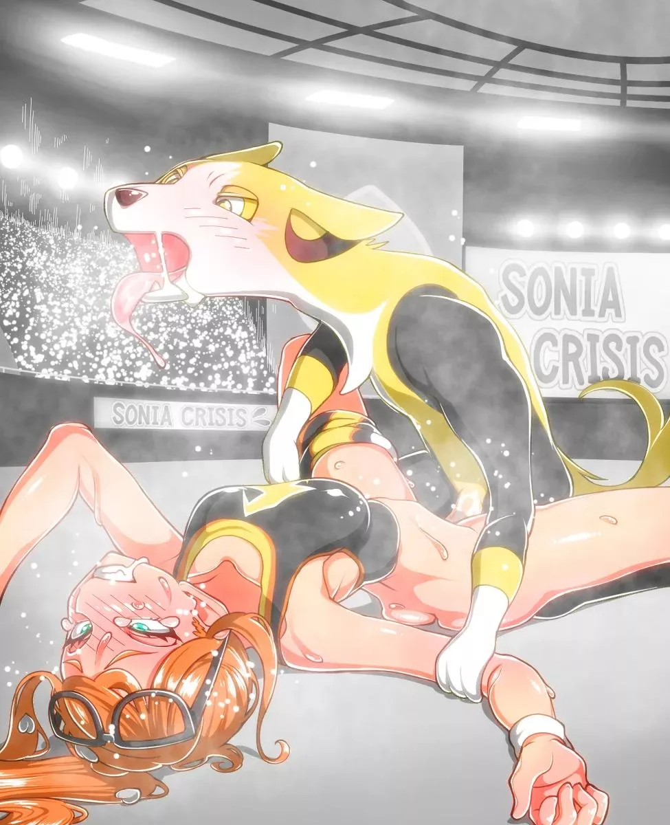 Sonia running into trouble with her Boltund in front of everyone~ (by yuuri_splatoon)