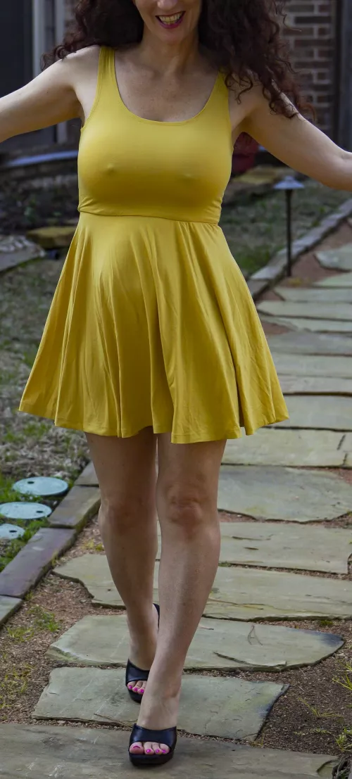 Warm weather today. Thrilled to wear my dresses again!