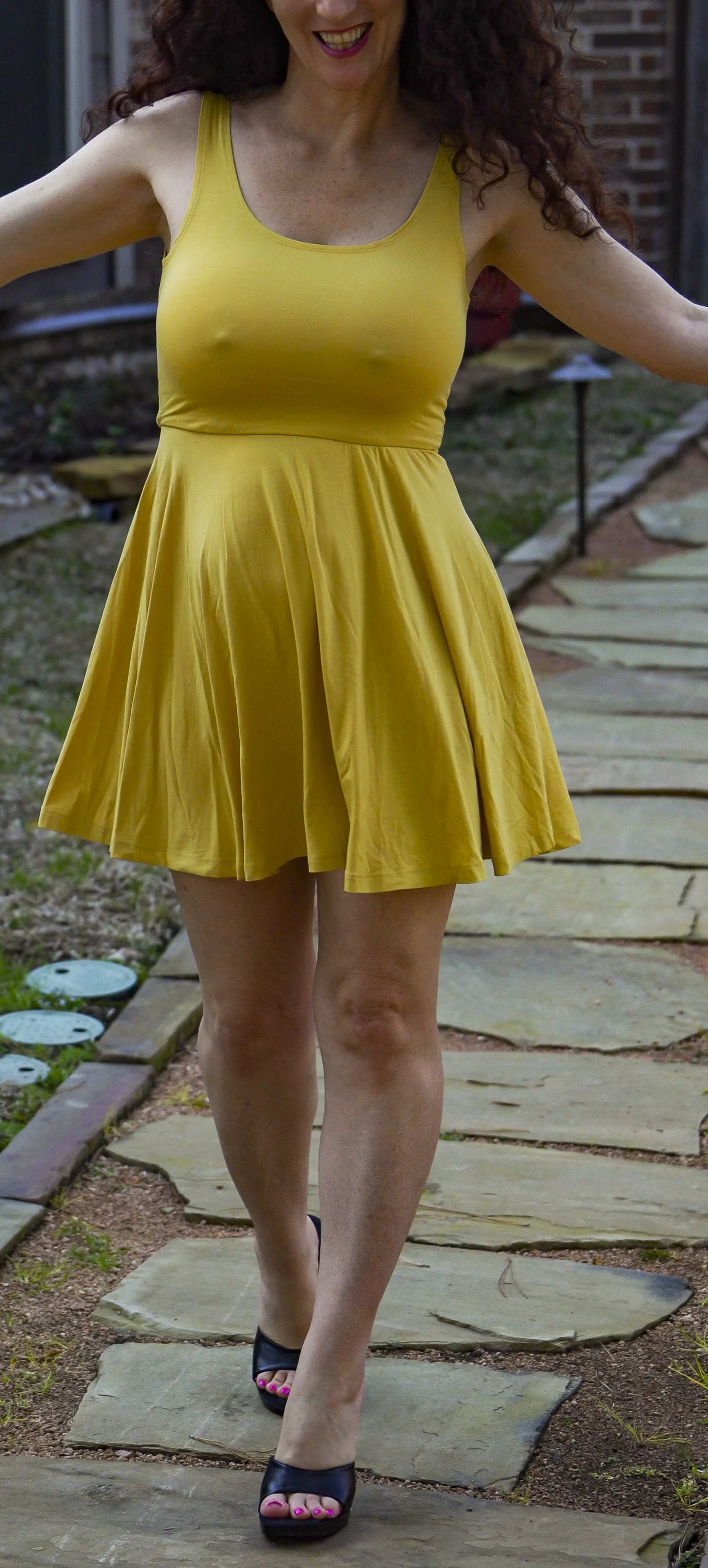 Warm weather today. Thrilled to wear my dresses again!