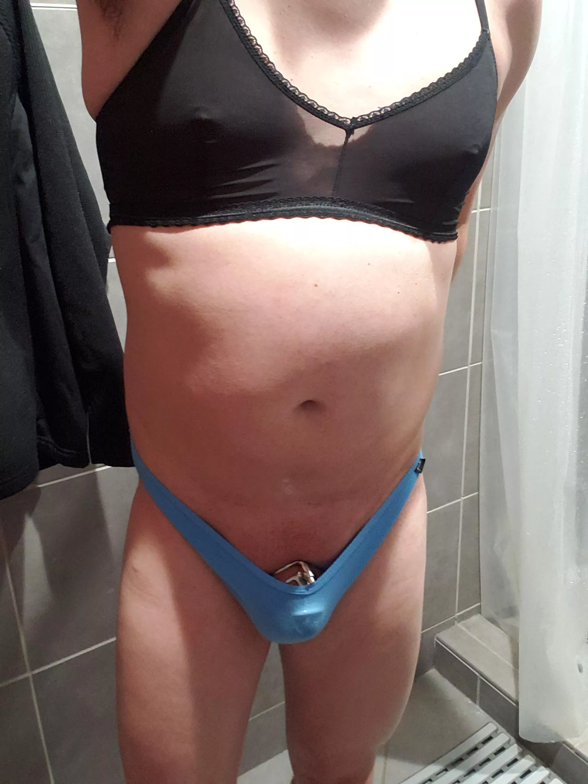 caged, panties and bra.