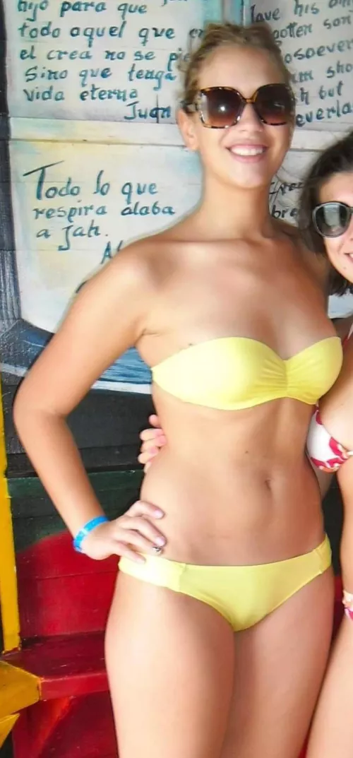 tight yellow bikini