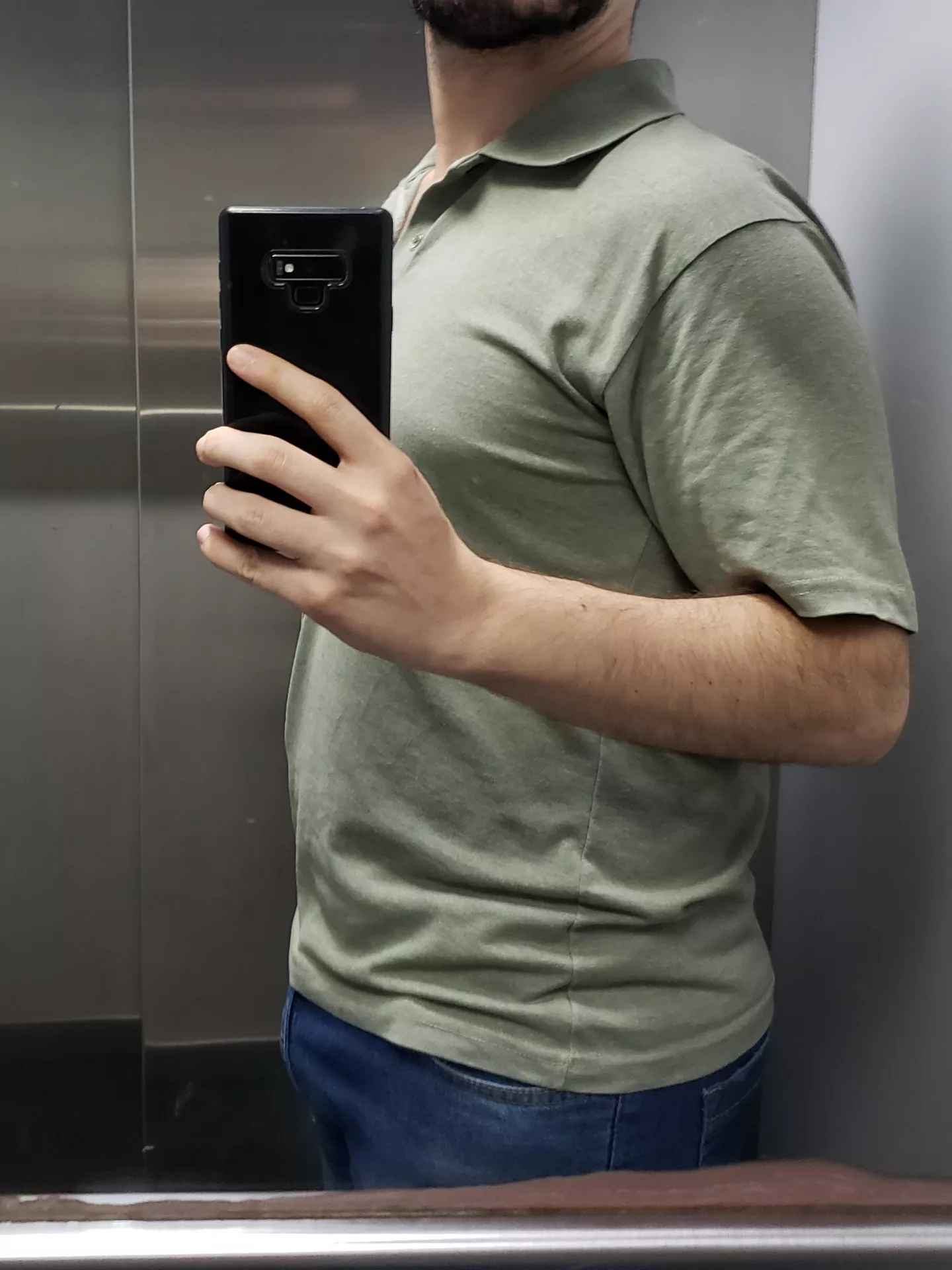 At the office elevator