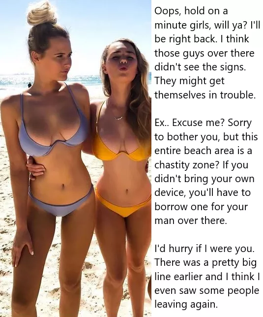 Chastity Fantasy: Caption 207b. That beach has seen some hefty fines, to be sure.
