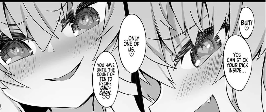 LF Mono Source: 2girl (?) , smile, heart pupil, blushing, fang, open mouth, nose, 