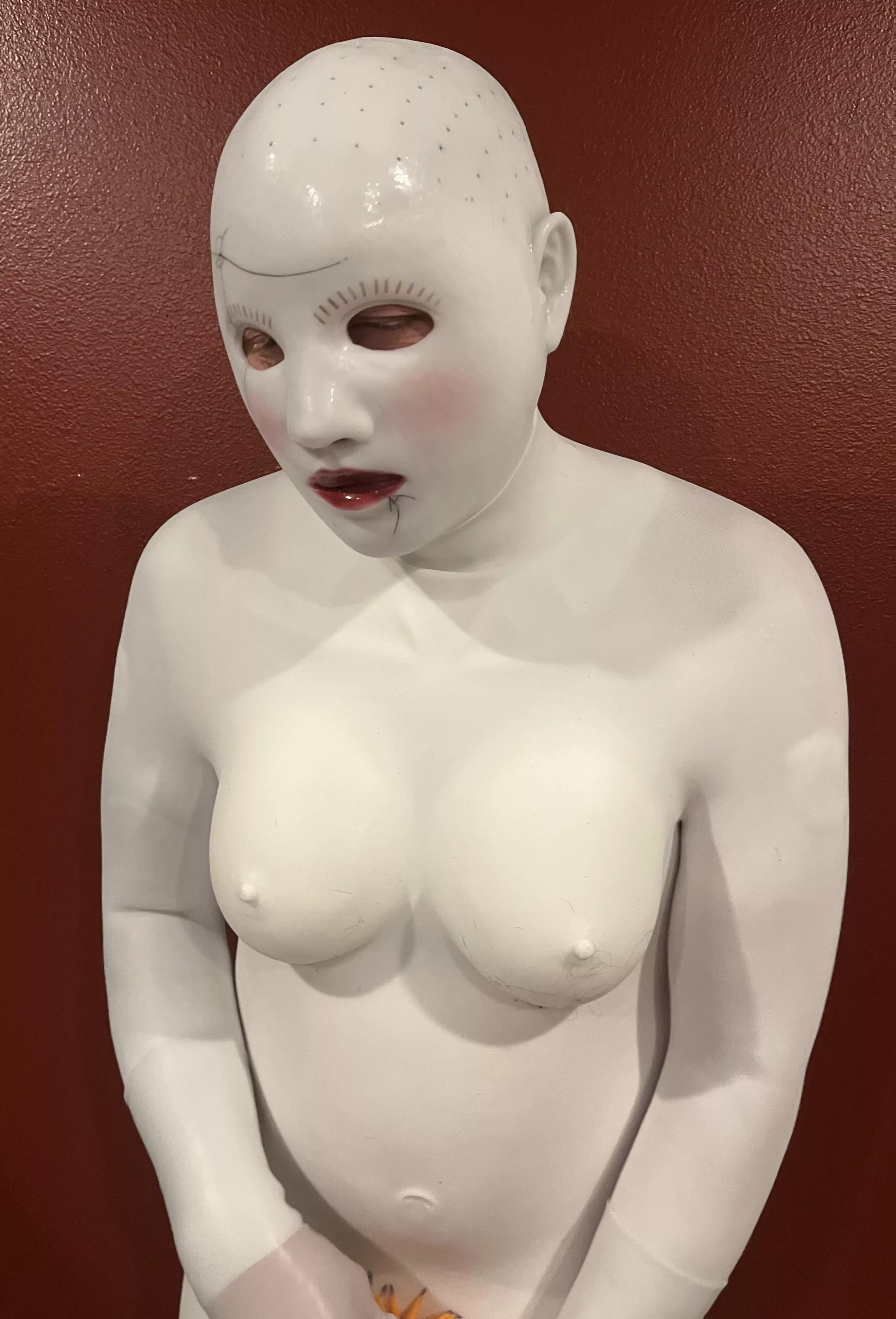 Locked in white silicone as a doll for 8 hours.