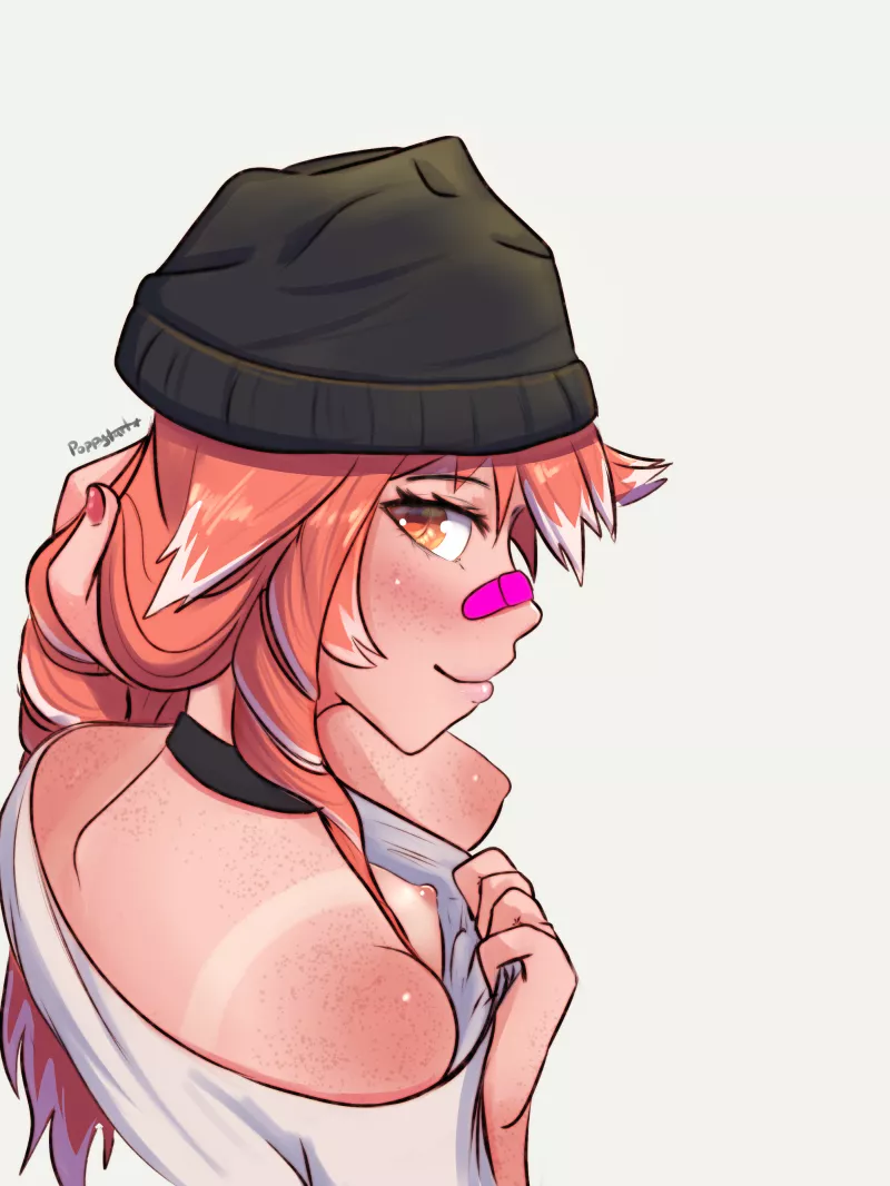 Skater-Fox showing off her bump (Artpoppytart)