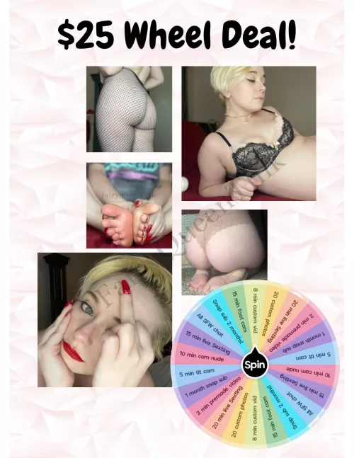 Google drive sale 3 years of content for $75 and still doing my Wheel deal $25 for 2 spins and $35 for 3 spins! Every spin is a win! (Ask about my Domme wheel) [selling] [kik] FairyQueenTink [snap] fairyqueentink [tele ] Tink_3