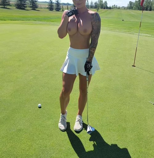 Playing topless again with my husband's friends. One of them will get hole 19