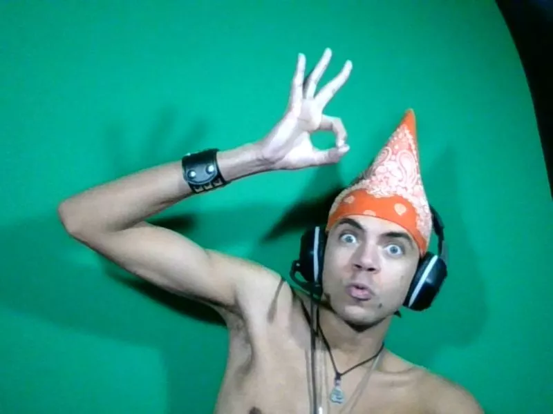 Shirtless guy in an orange pointy bandana... that is now my/Joe Winko's trademark... (it really was supposed to be RED but somehow it ended up fadding to orange... I was pissed off at first because RED is the color i identify with, but im starting not t