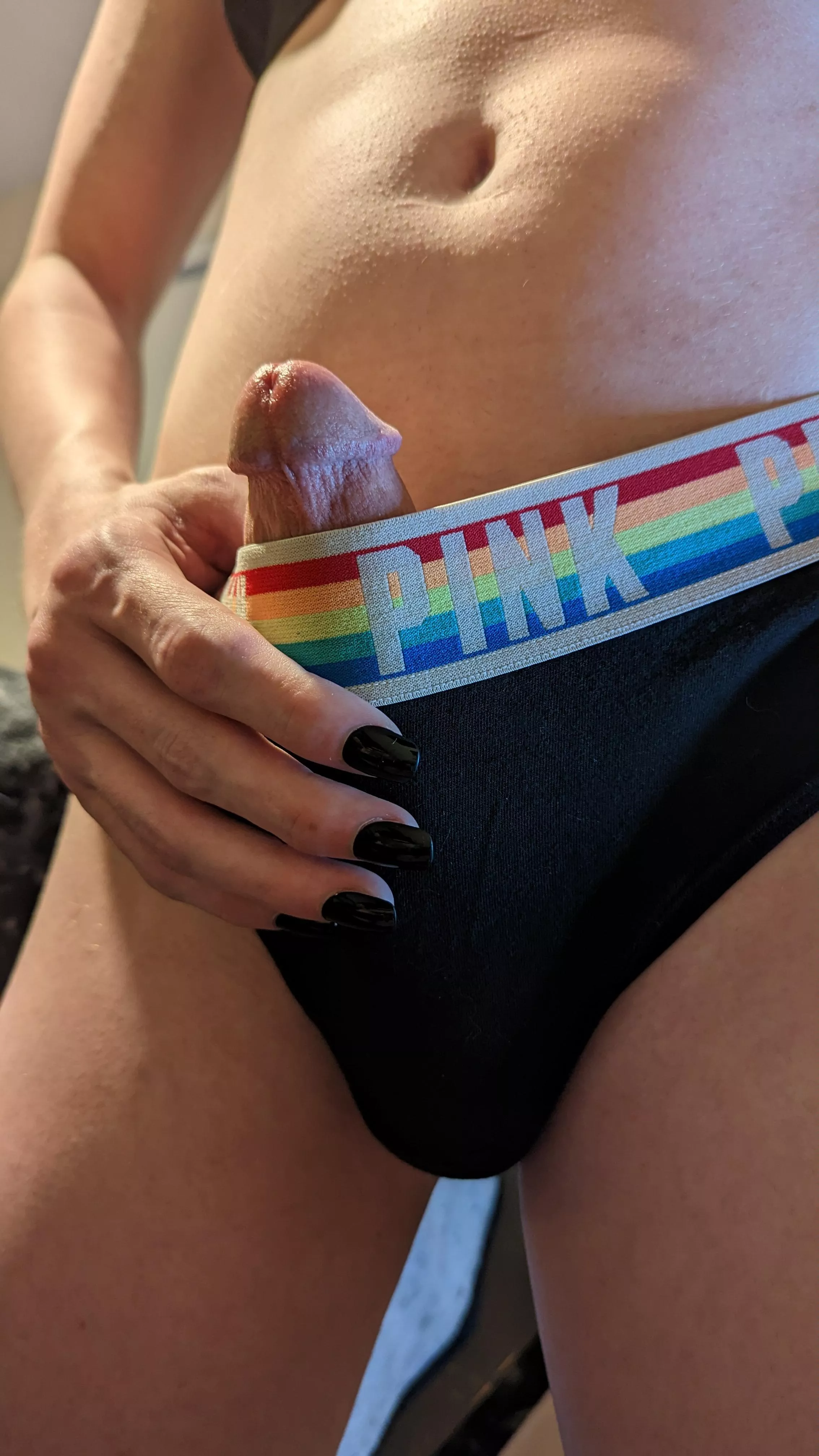 What do you think of my girl dick poking out?