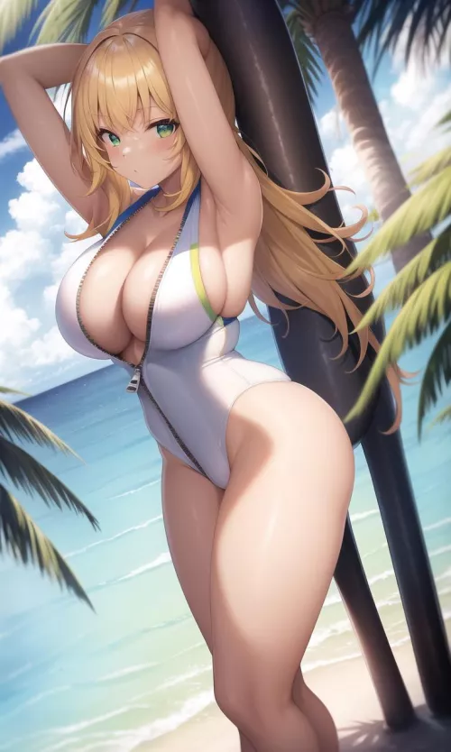 White Zipped Swimsuit