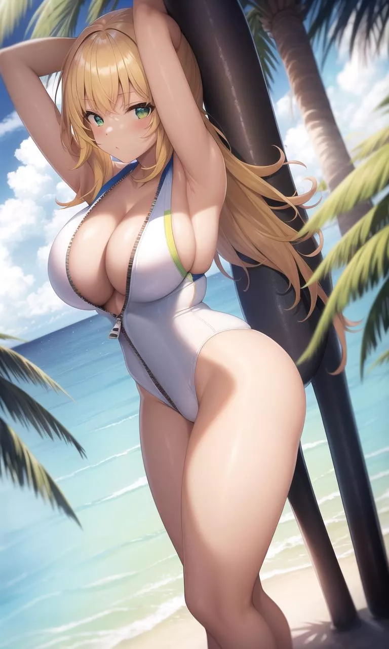 White Zipped Swimsuit