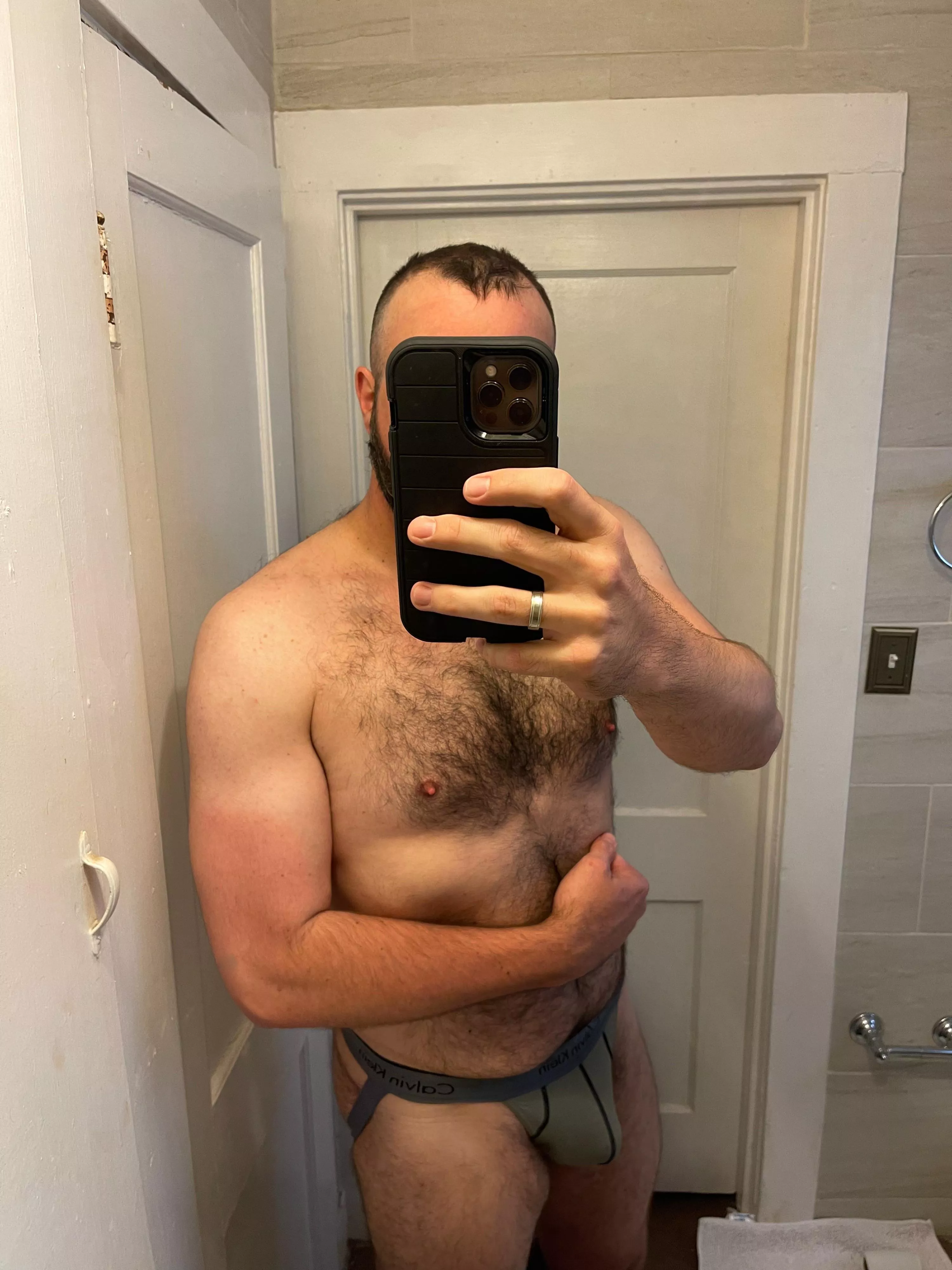 [40] 6’4” 210 lbs….married dad in Texas here. A quick pic before my shower after my 6 am workout