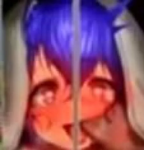 LF Color Source: Purple_hair heart_shaped_pupils Bunny_ears red_eyes thumb_in_mouth low_res 1girl