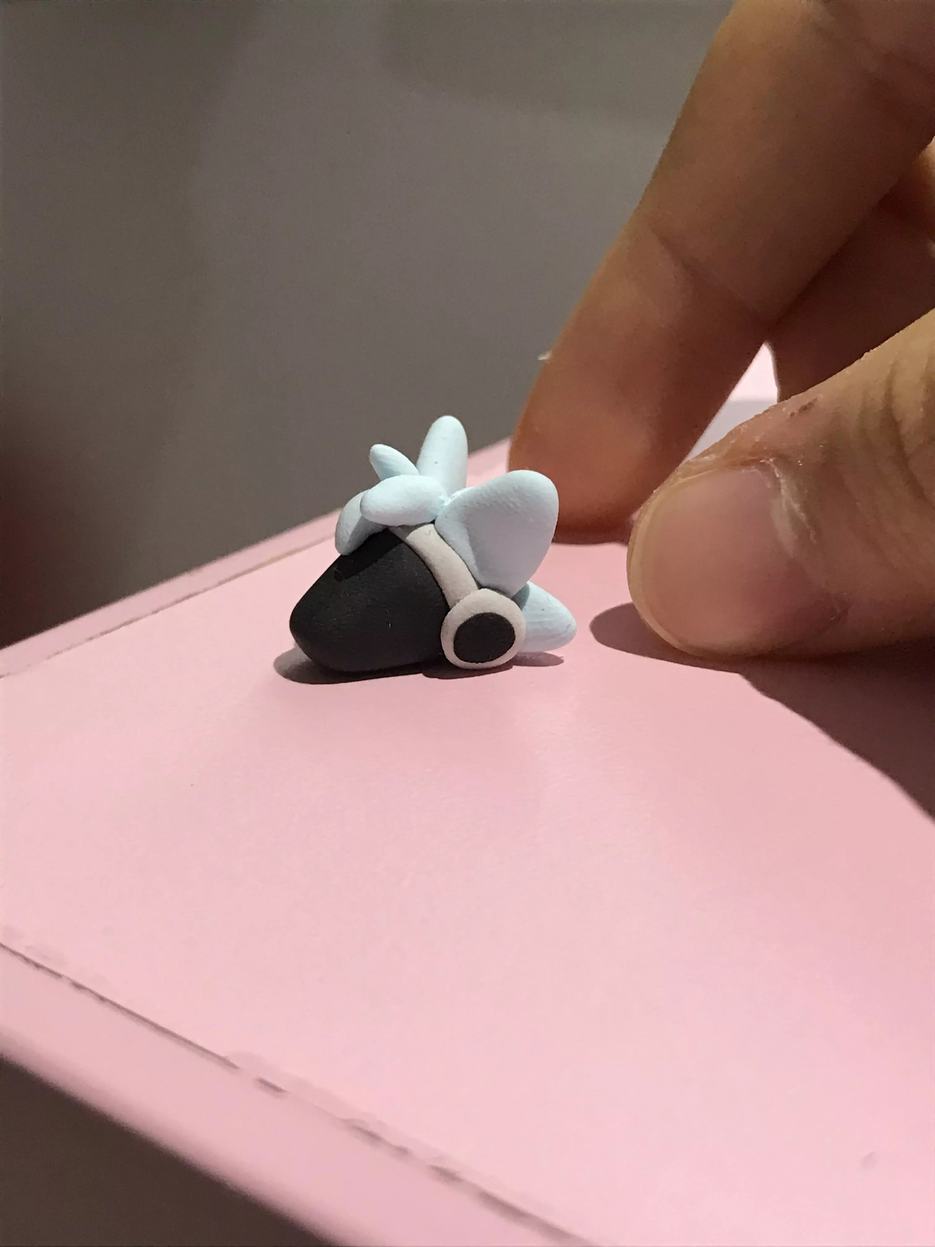 Protogen head base from clay, finger for scale