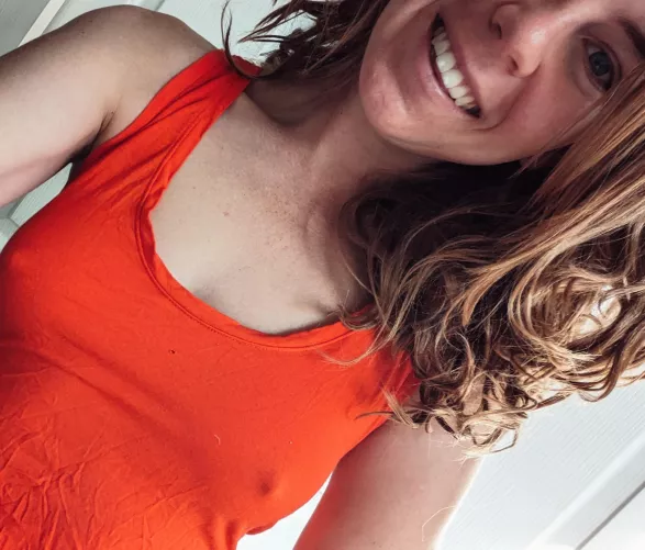 Smiling because it just feels so much better without a bra