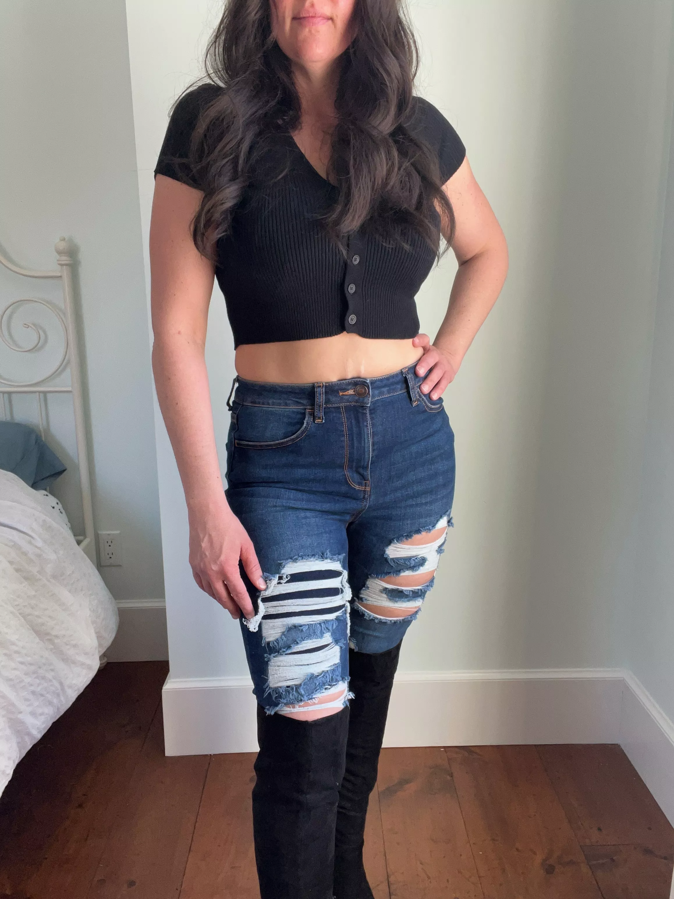 The jeans with the boots on my Mom Bod 🥵