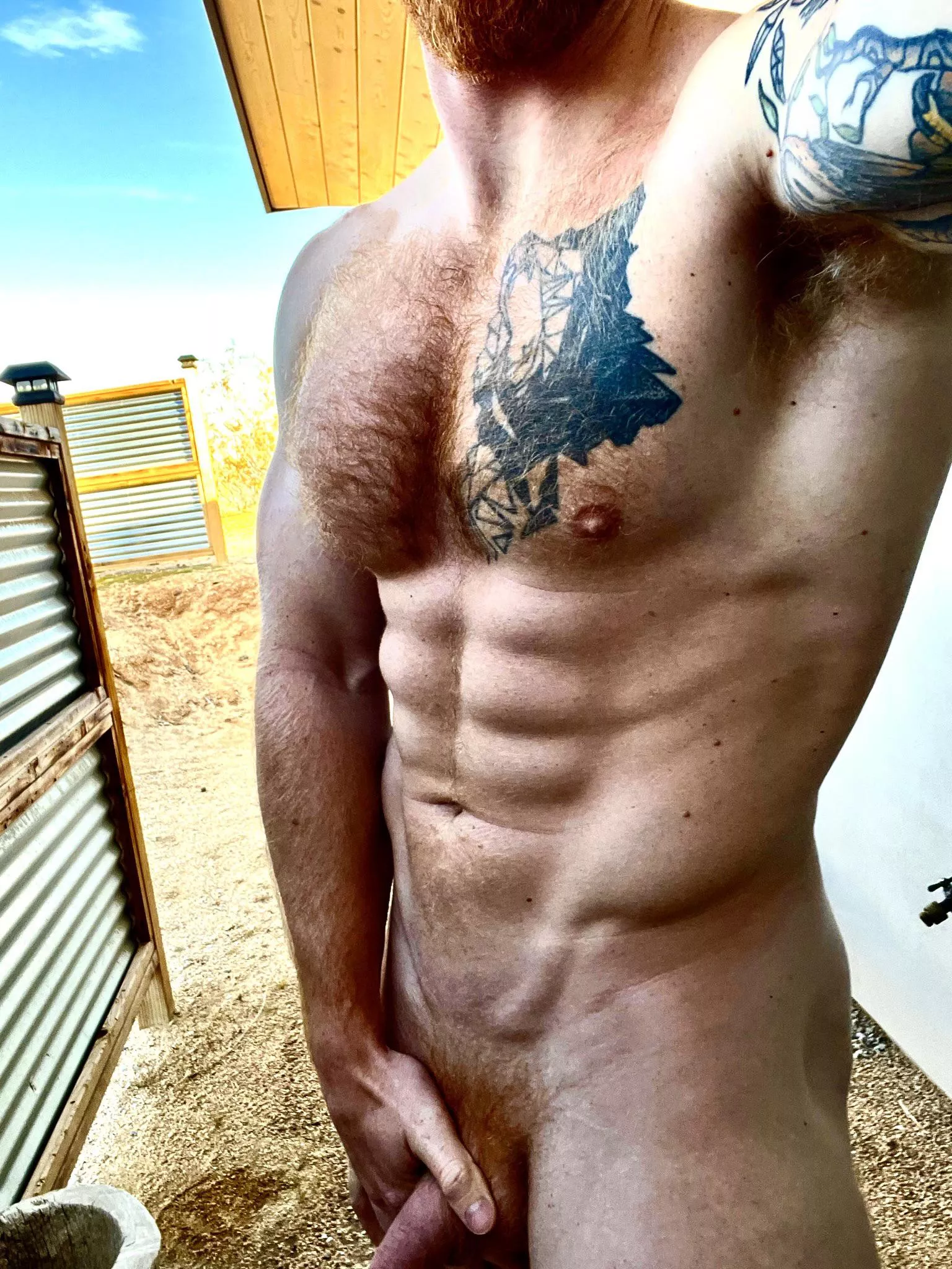 You can hold my dick while I pee but you have to play with my chest hair with your free hand, deal?