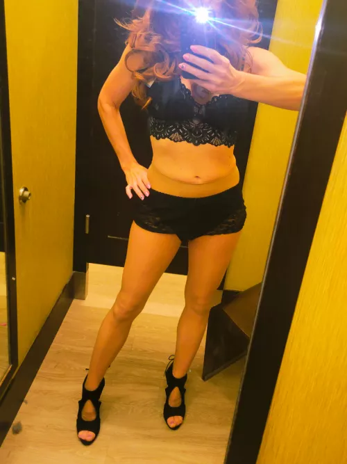 fitting room fun in nude pantyhose