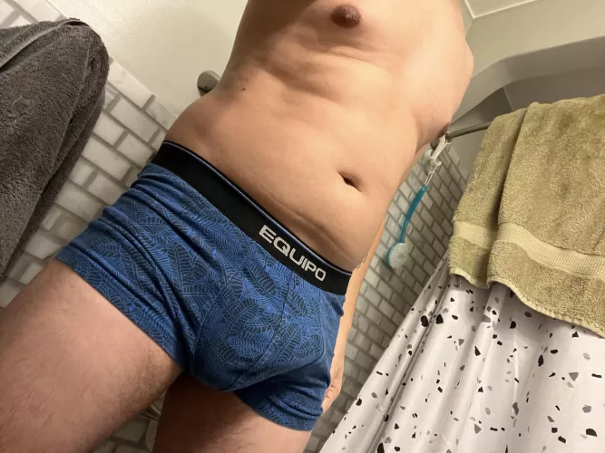 Getting ready for work. Love the tight fitting boxer briefs.