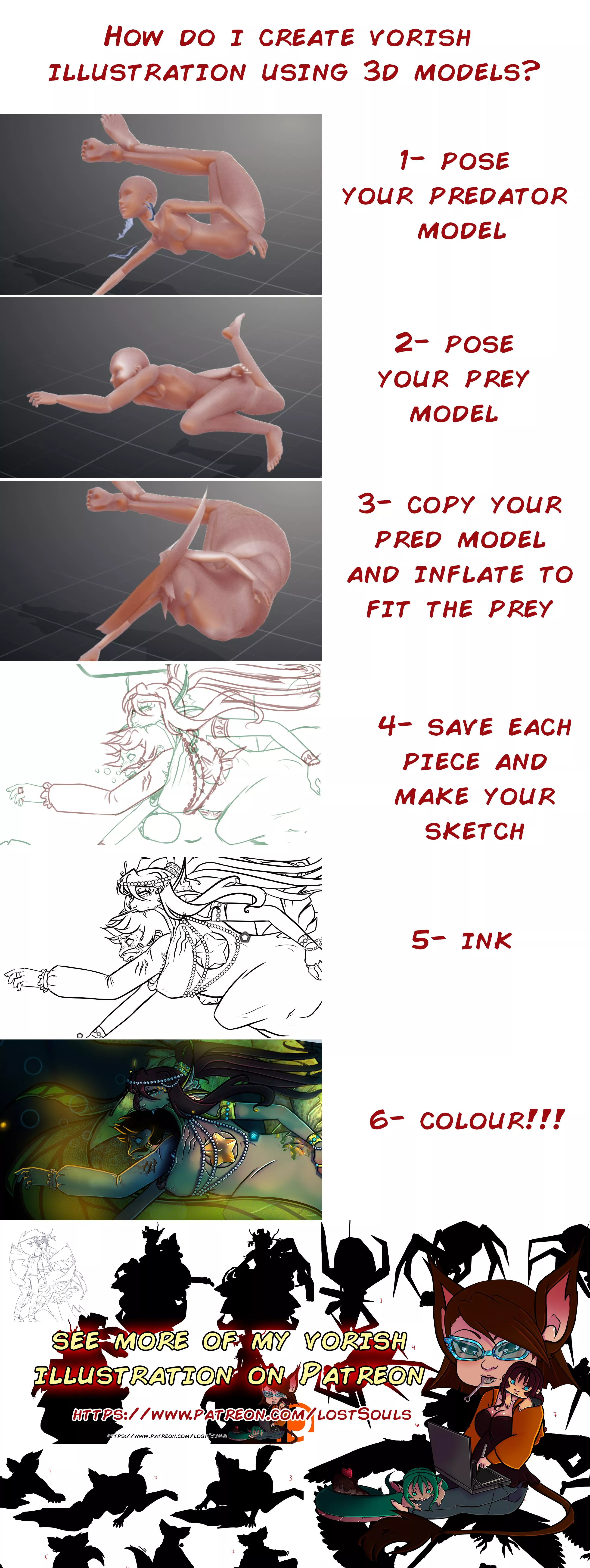 {image} very quick montage on how I make vorish illustration using 3d