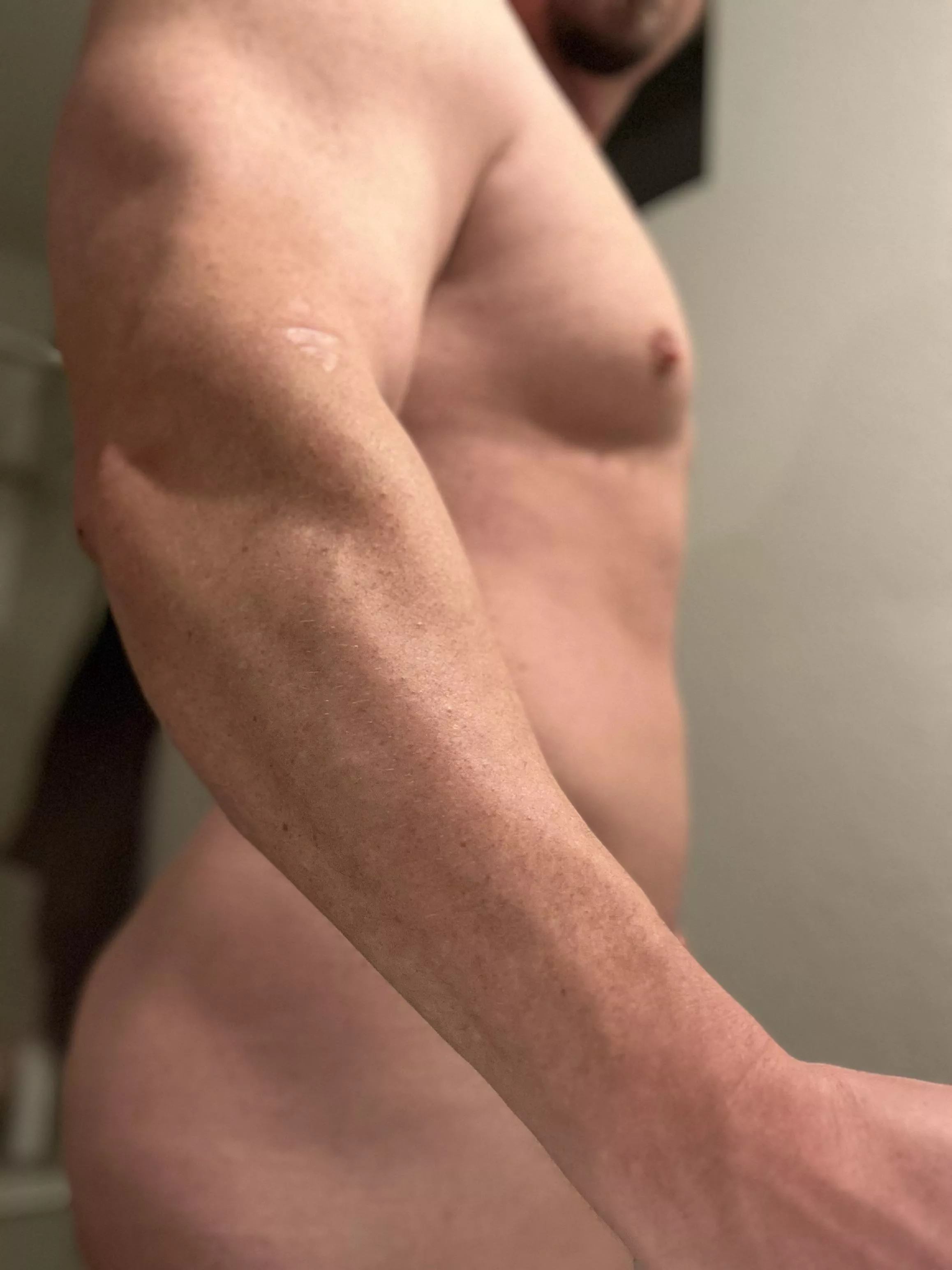 Just out of the shower.