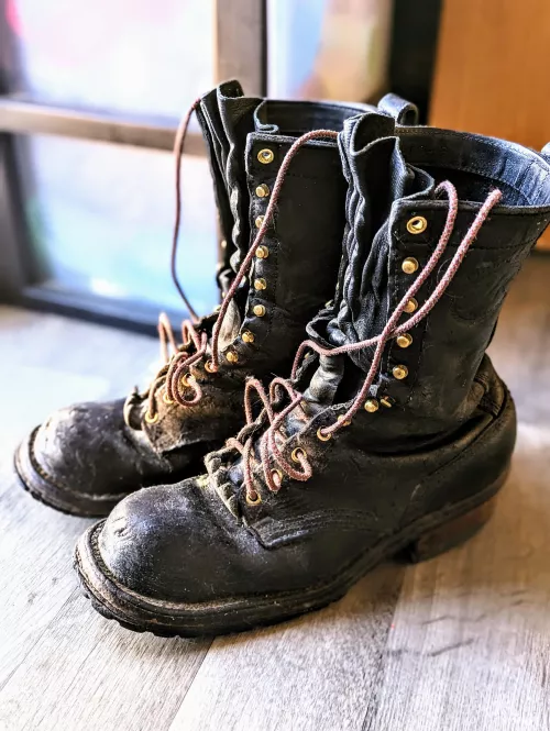 My Inlanders by J.K Boots. 6 years, over 9500 hours of tree climbing in all seasons. If these boots could talk, they'd ask for an Advil and a Marlboro 100