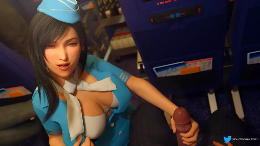 Flight Stewardess Tifa Handjob (RisqueRenders)