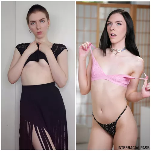 Left: (2020, insecure and depressed) Right: (2023, a happy and blank little pornstar)