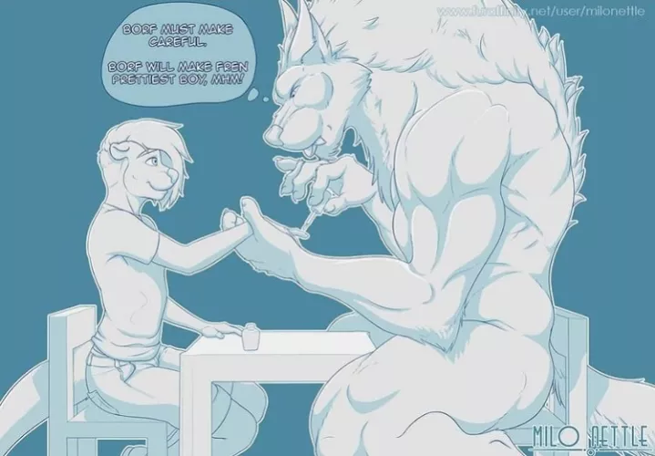 Borf, A massive muscular werewolf with a childish and innocent personality that wants a friend