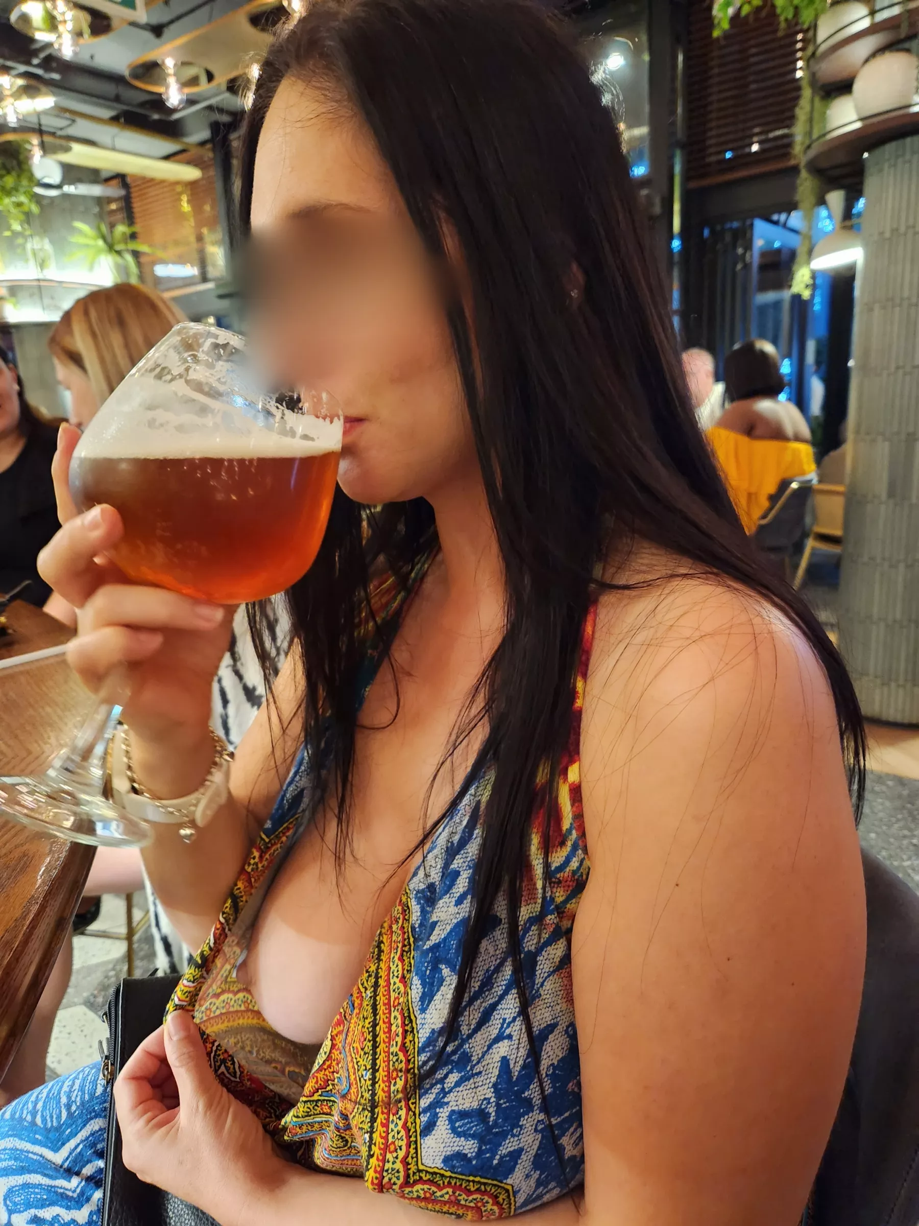 Flashing boob at a restaurant