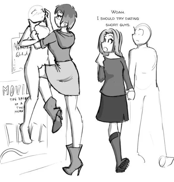 Me a tall guy “I swear I’ll be smaller for you! 🥹 I can bend down or kneel before you or lay down beneath you or or…*stutters* let you push and hold me against the wall or overpower and wrestle me, I promise 🥺🥰”