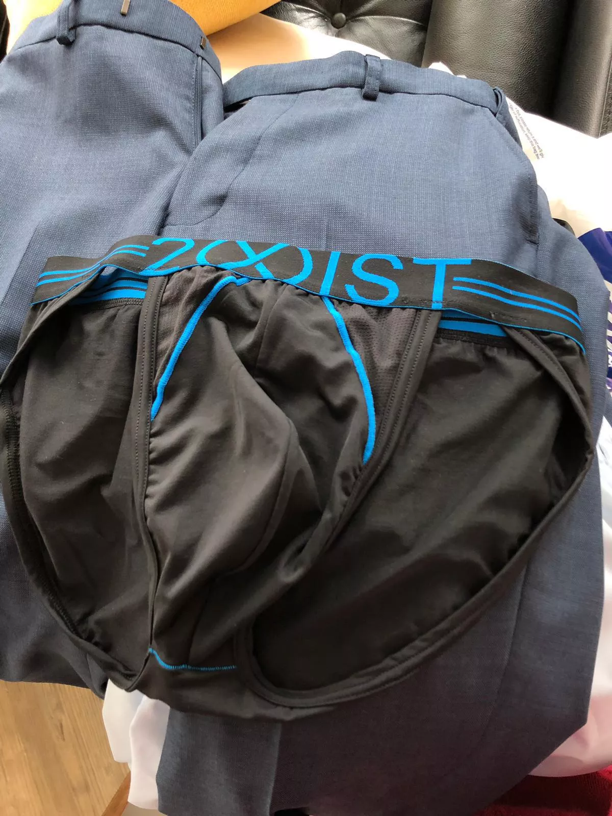 Home from work, and everything comes off.