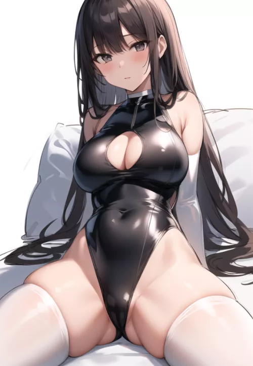 Latex Swimsuit & White Thigh-Highs