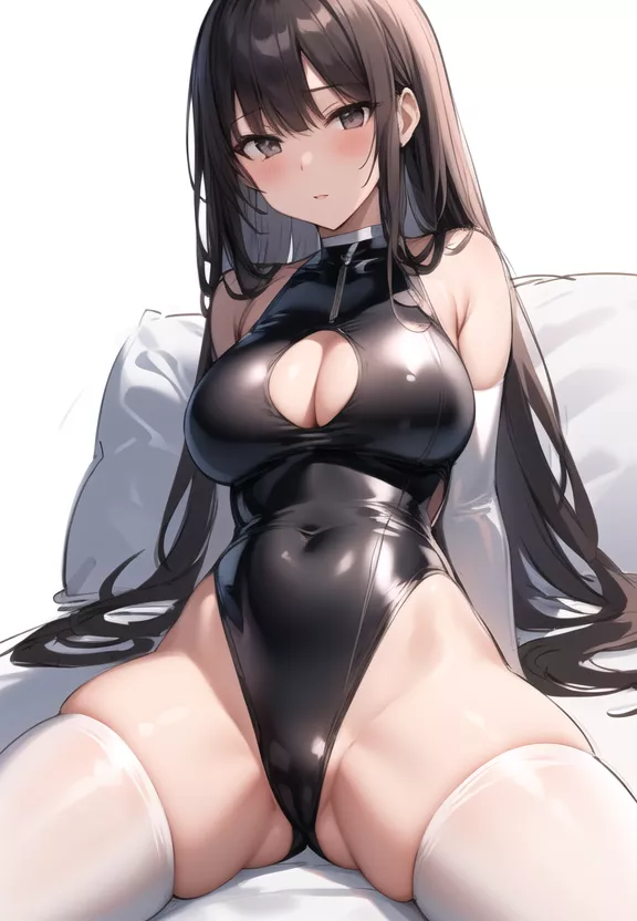 Latex Swimsuit & White Thigh-Highs