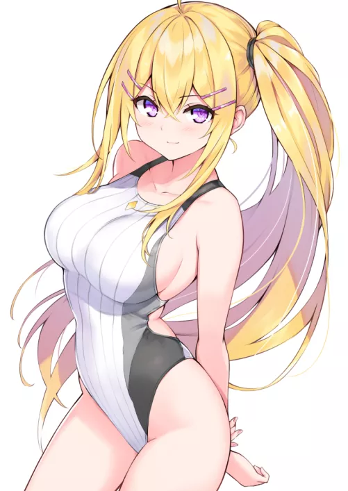 Hakurei Botan Wearing Skimpy White Competition Swimsuit [Cu-No]