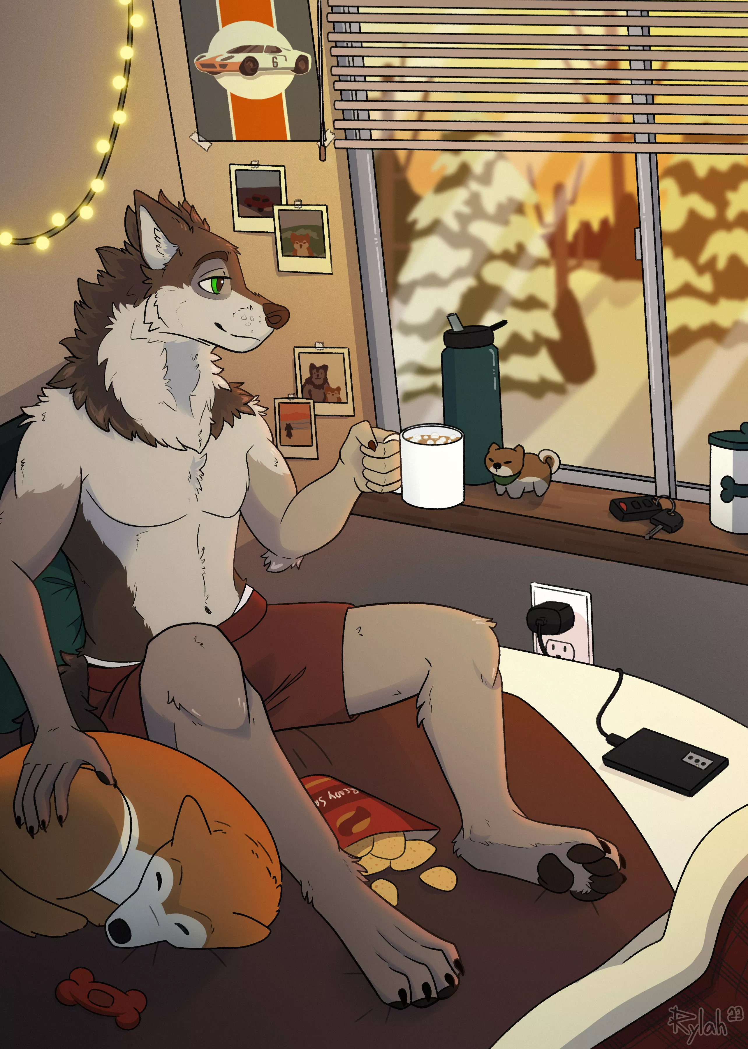 A cozy afternoon with a friend (Art by me, @kaijudog on Twitter)