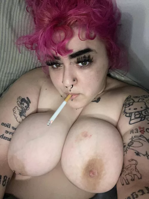 nude selfie while smoking