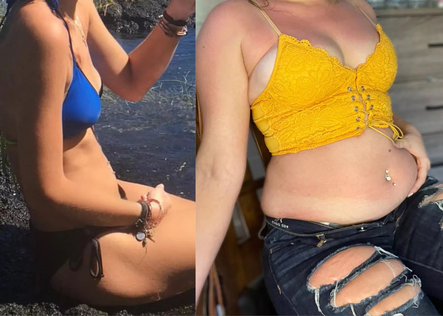 Back when I wore low rise bikini’s 🤣 Evident by my sun burn, only high rise bottoms now for this chubby belly 🤰🏻✨