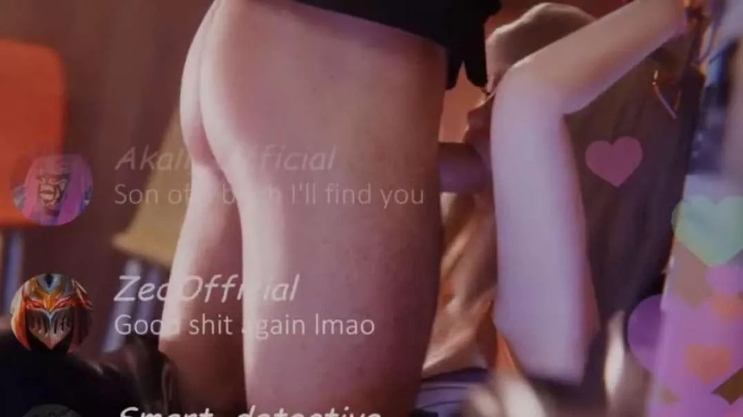 LF Color Source: 1boy, 1girl, blond, blowjob, arms above head, live text chat, fox ears, multi colored hearts, chairs,