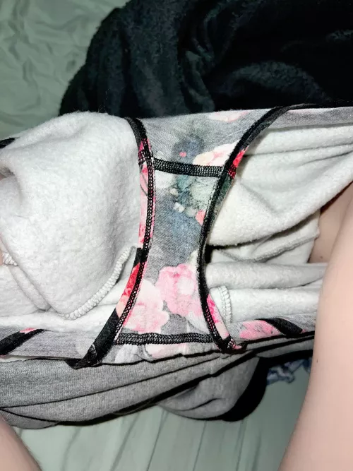 Lounging around in my man’s sweats, extra horny, pussy so wet she soaked through my panties on to them in one large gush, hope he doesn’t get mad that I’ve been a naughty girl