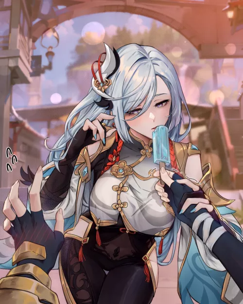 Shenhe trying an ice Cream (yukimpoi) [GenshinImpact]