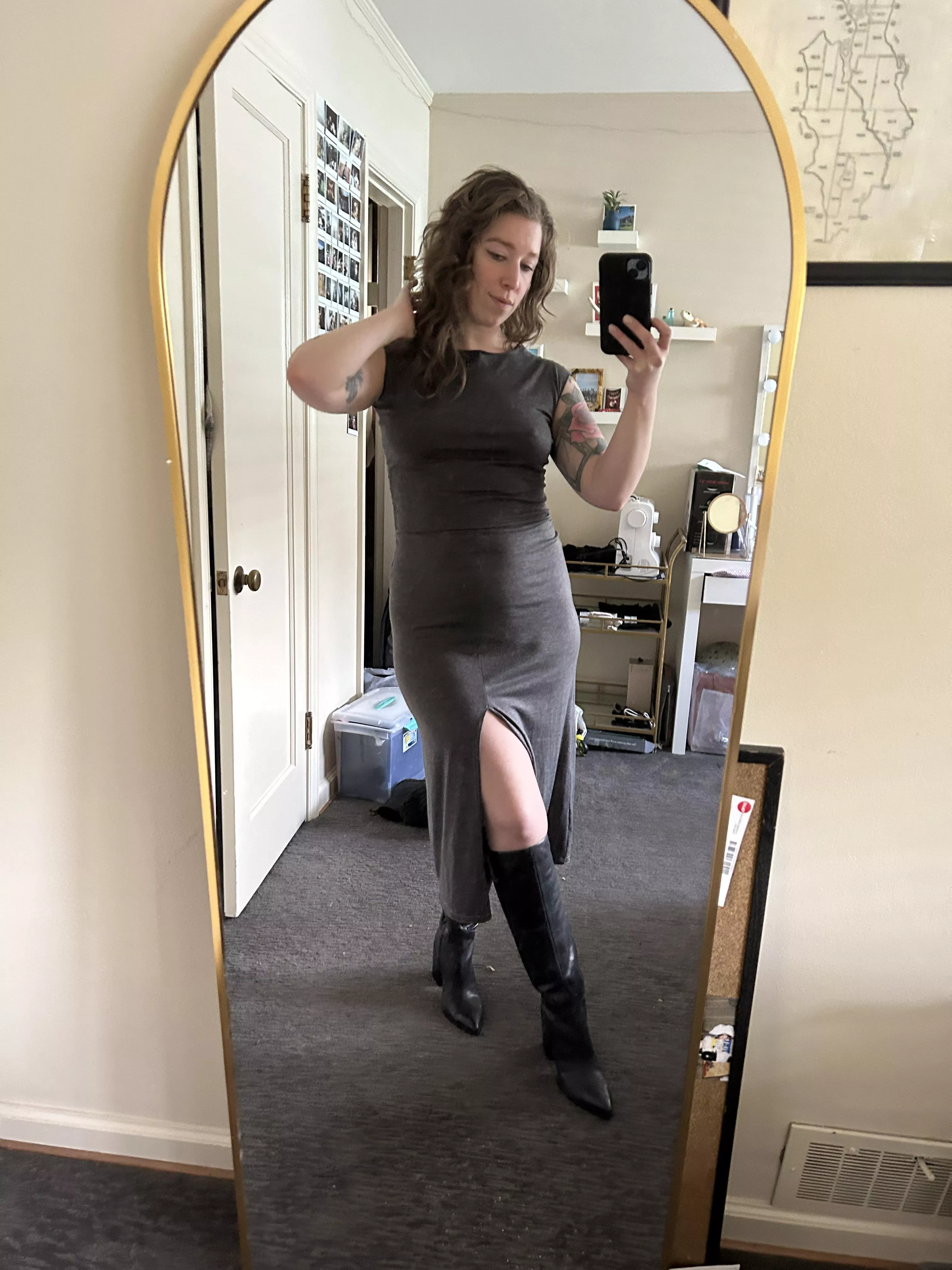 Outfit for today! I think the boots make the dress