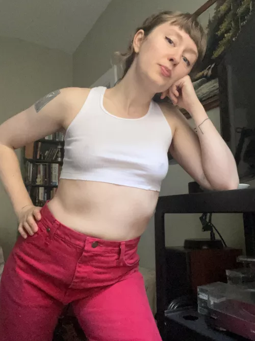 The high rise of the jean makes up for the high crop of the top! Say that 10x