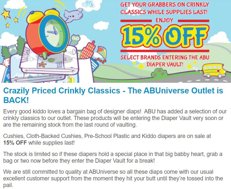 Get yer sog on, babs and non-babs (aka ABU Outlet Sale)
