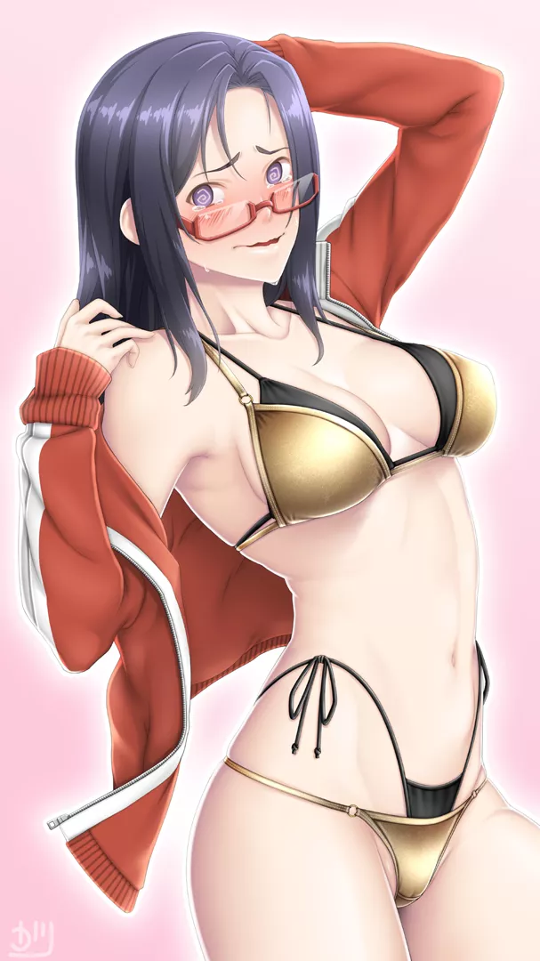 Satou Sakie Show Off her Double Bikini Nervously [Demi-chan wa Kataritai] (Osafune Kairi)