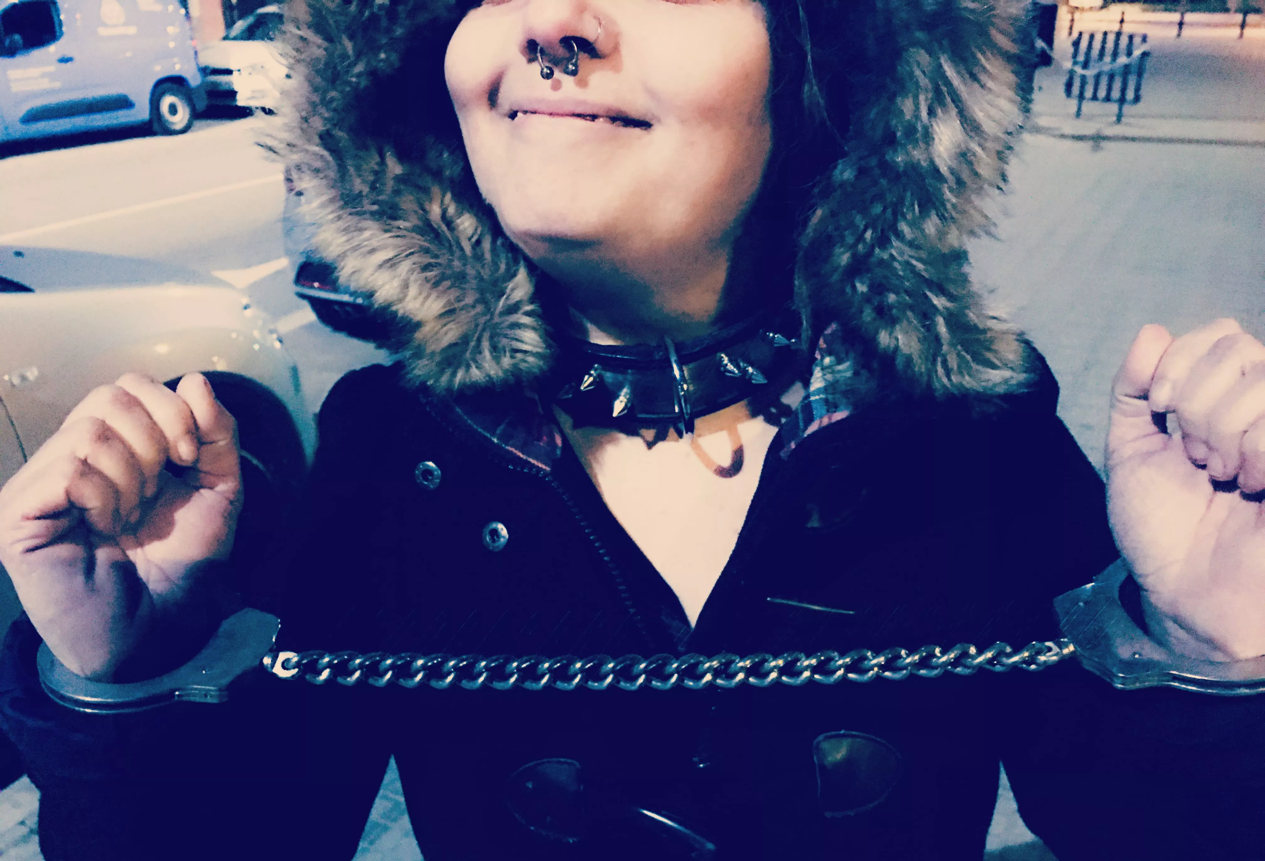 Collared and handcuffed on the streets, Sooo fun!
